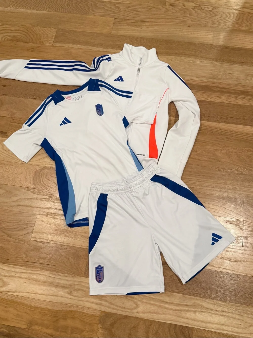 adidas White and Blue Kids 3-Piece Athletic Matching Set